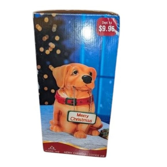 NEW Holiday Time Vintage Dog Sign Lab Labrador  Merry Christmas Cookie Jar - Picture 13 of 13